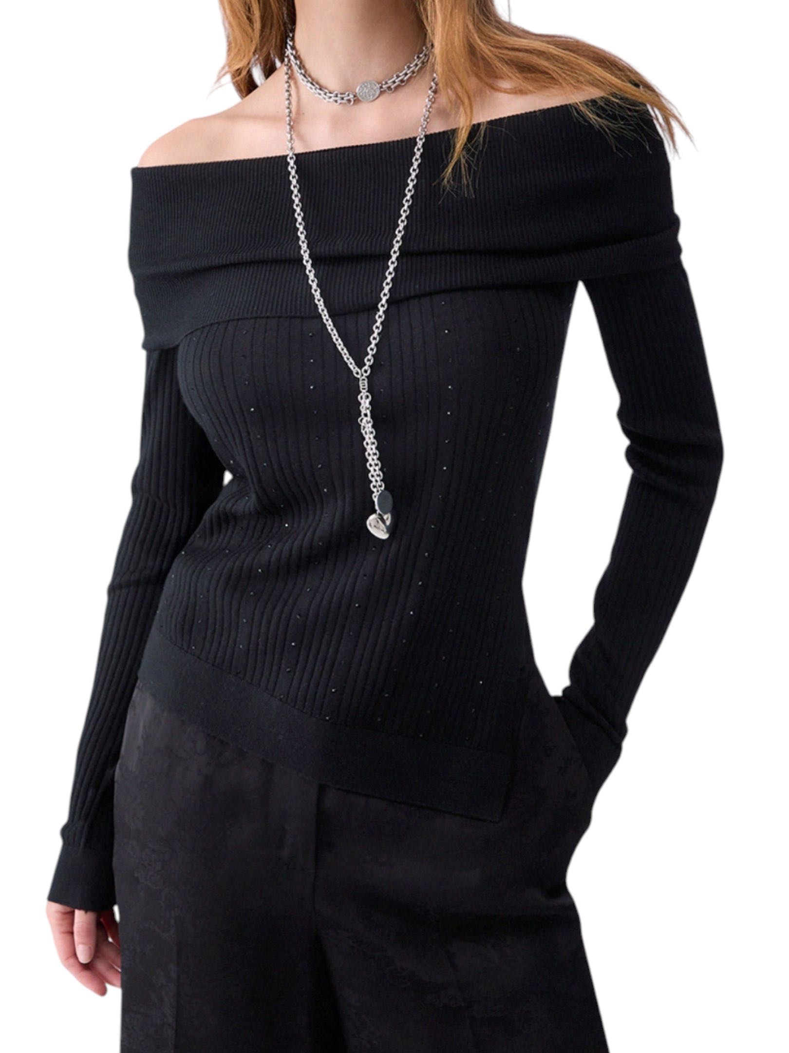 LIU JO - MAGLIA COLLO ANELLO NERO