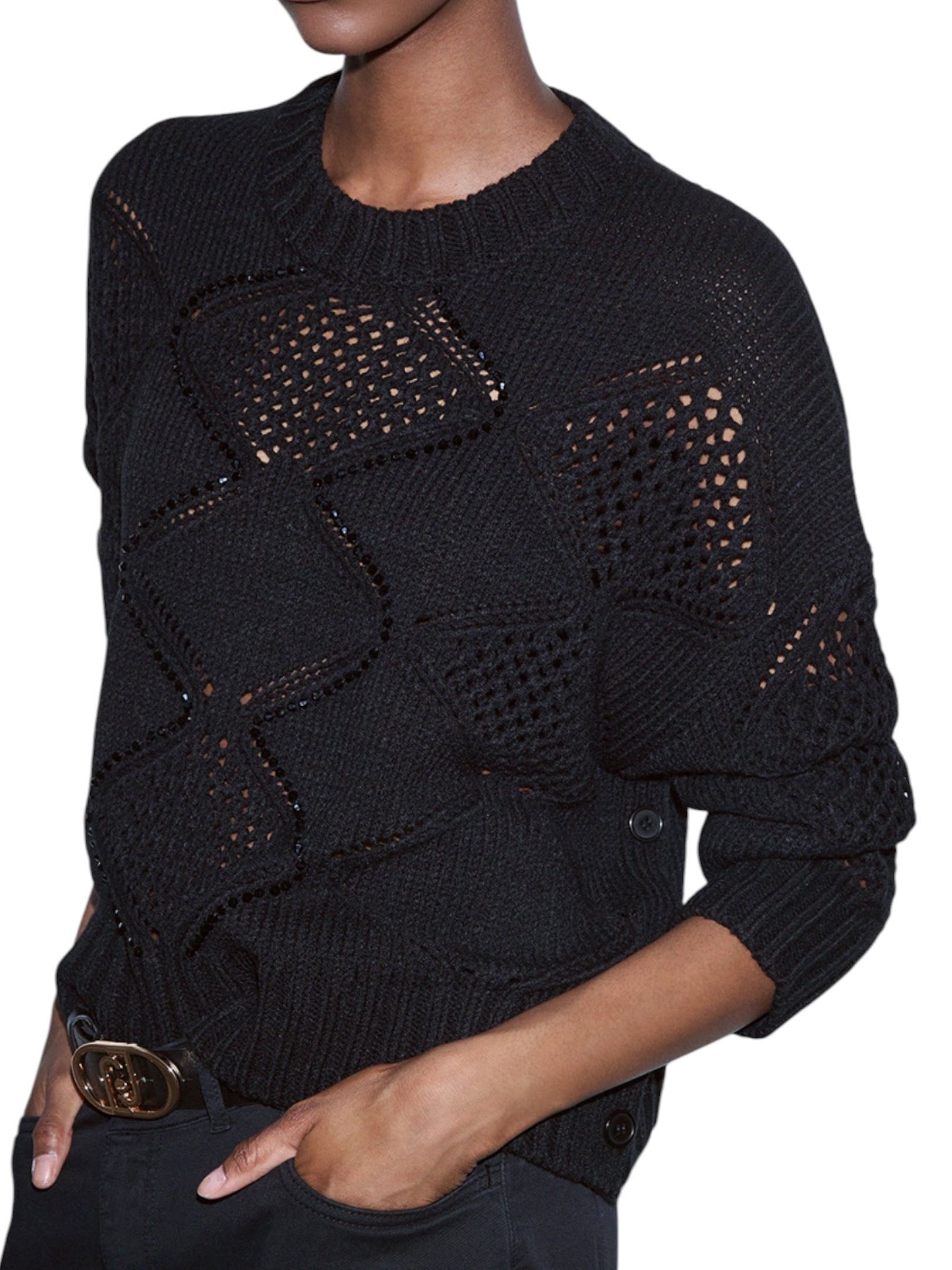 LIU JO - MAGLIA NERA CORTA CON PIETRINE - immagine 3