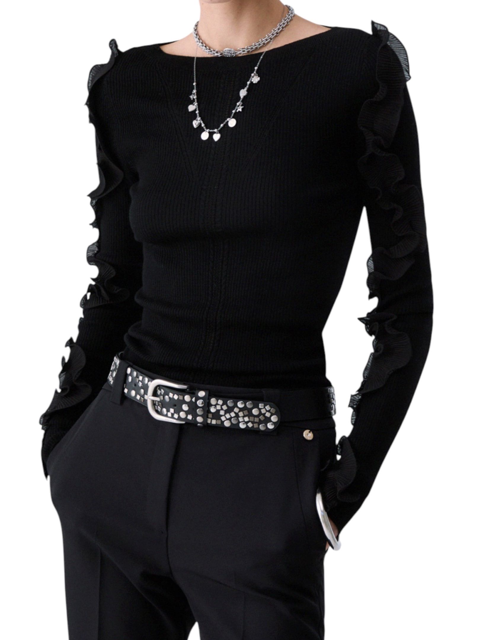 LIU JO - MAGLIA NERA ROUCHES SPALLA