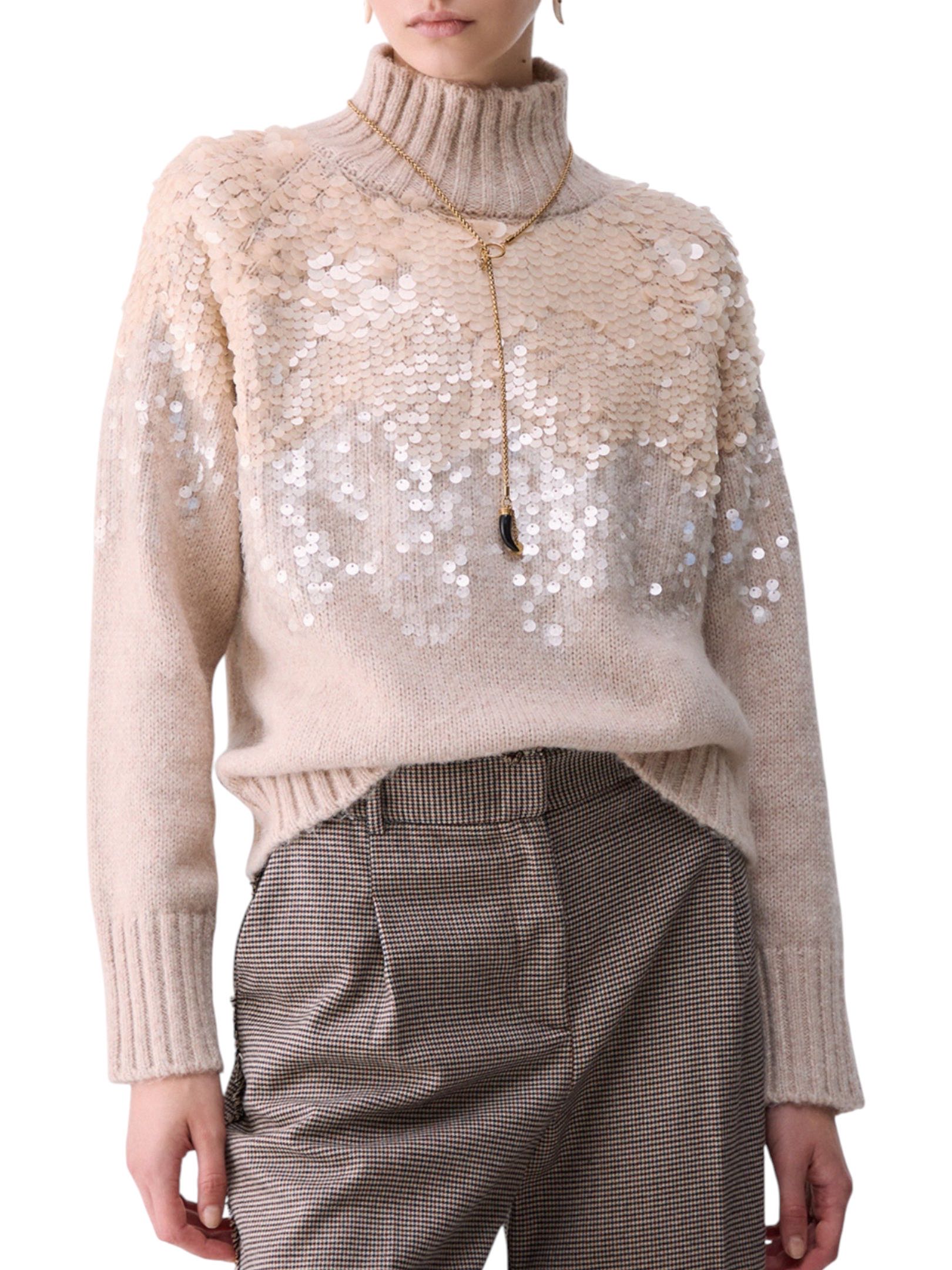LIU JO - MAGLIONE BEIGE PAILLETTES