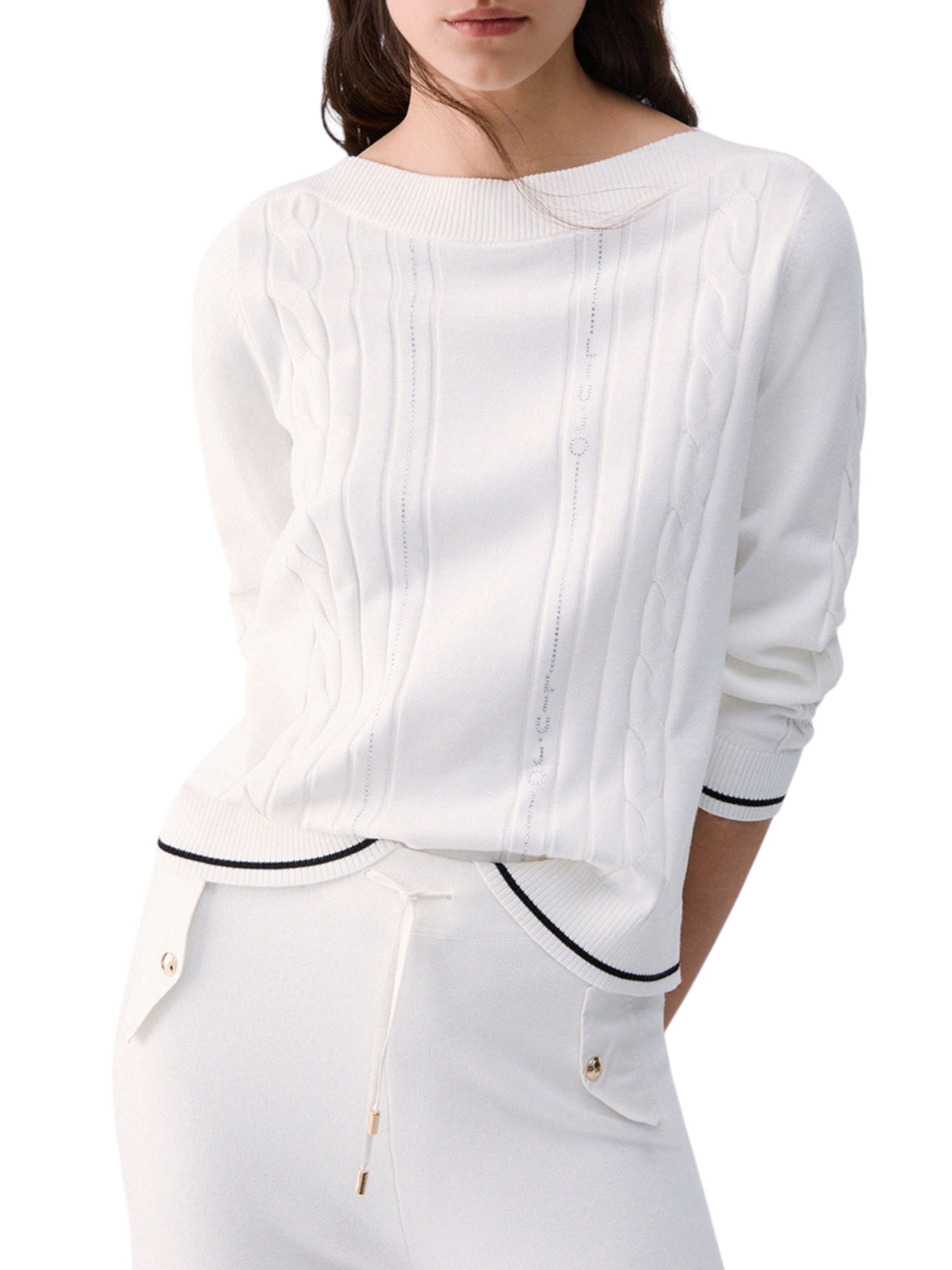LIU JO - MAGLIONE BIANCO STRASS VERTICALI