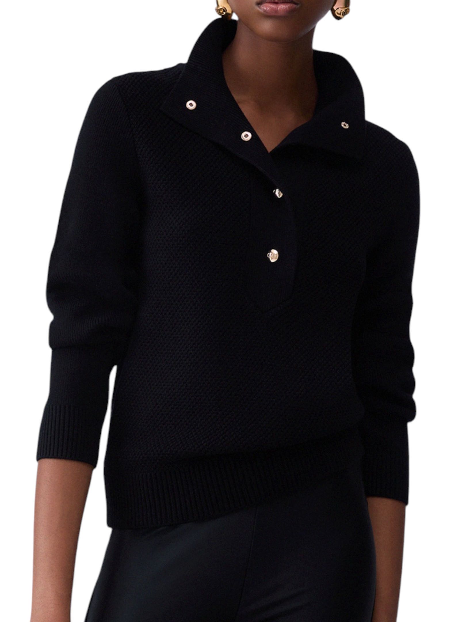 LIU JO - MAGLIONE NERO COLLO ALTO BOTTONI