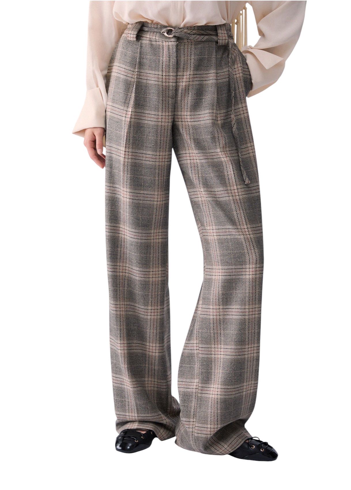 LIU JO - PANTALONE BIANCO/NERO QUADRI LARGO