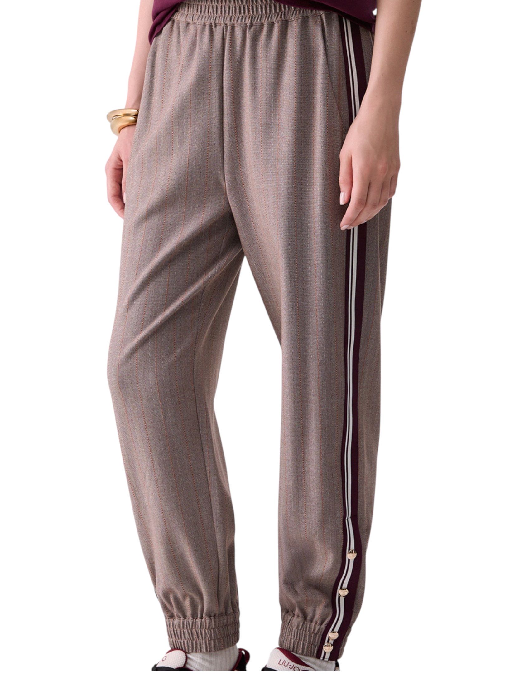 LIU JO - PANTALONE MARRONE BANDA ROSSA/BIANCA