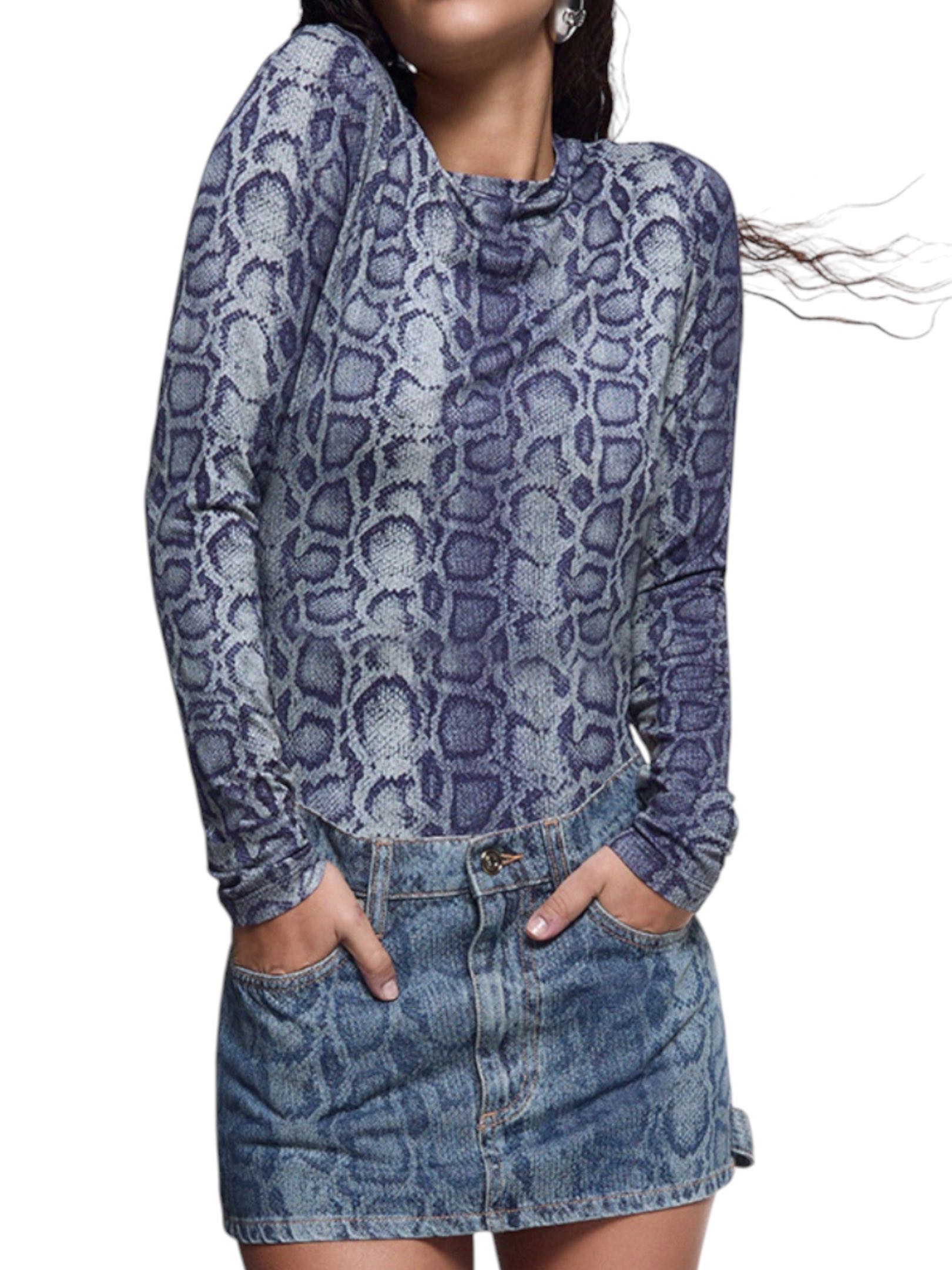 LIU JO - T-SHIRT STAMPA PITONATA BLU/GRIGIO