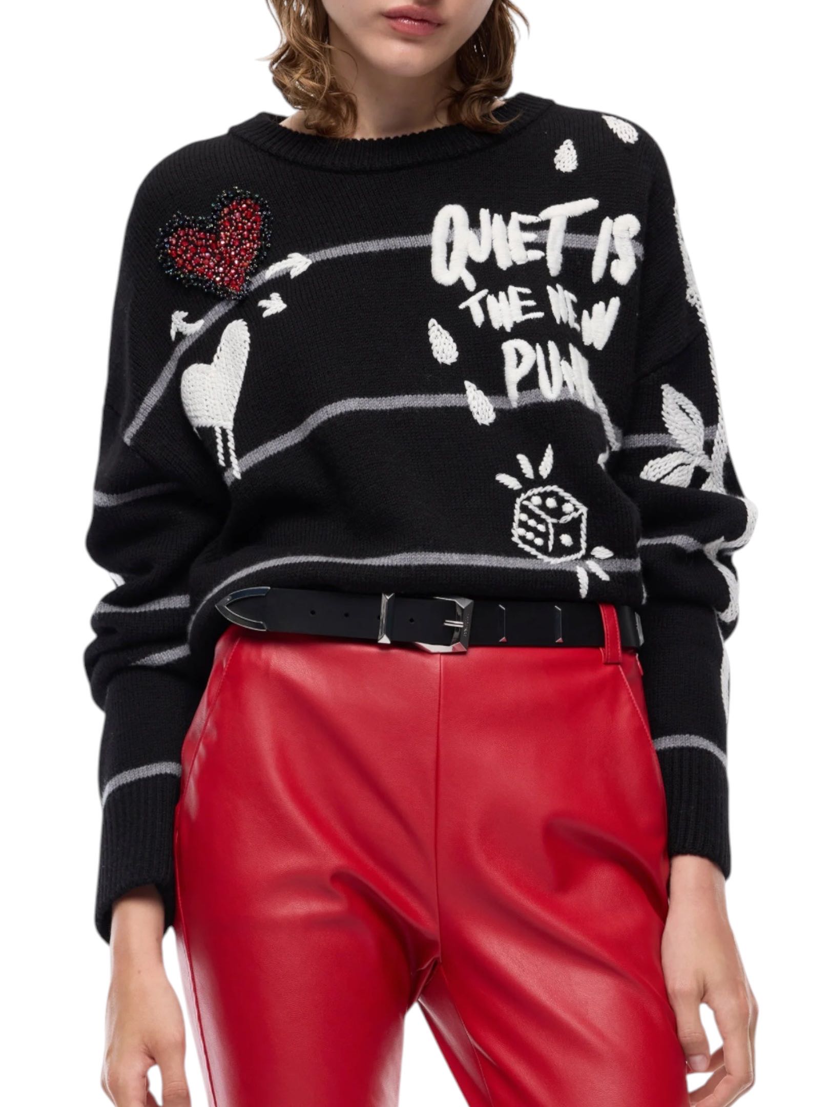 PINKO - MAGLIONE NERO/BIANCO CORDONETTO