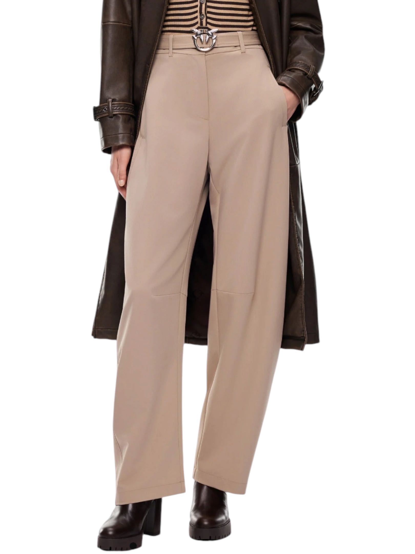 PINKO - PANTALONE BEIGE FLUIDO CINTURA