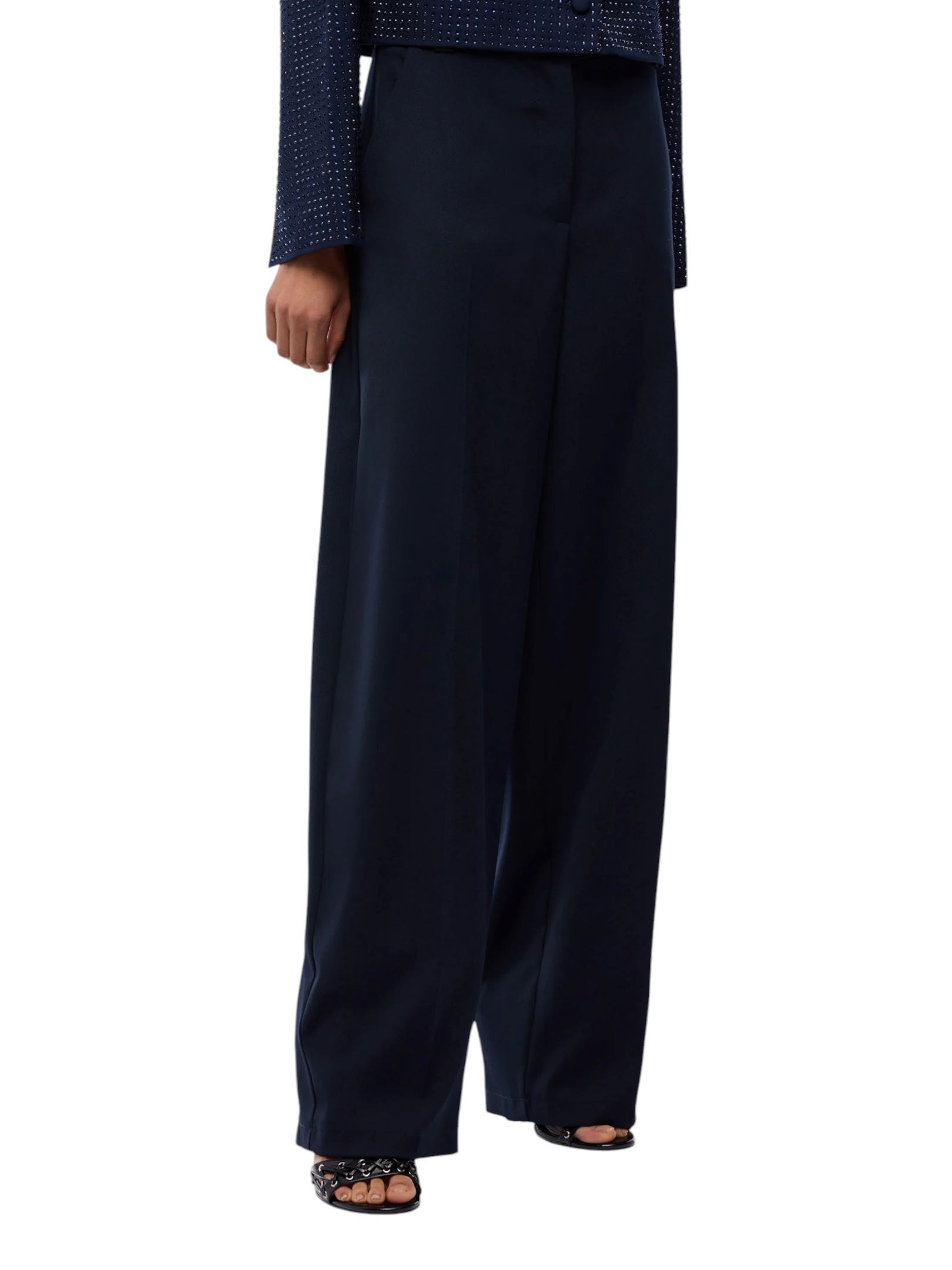 PINKO - PANTALONE BLU LARGO MISTO LANA
