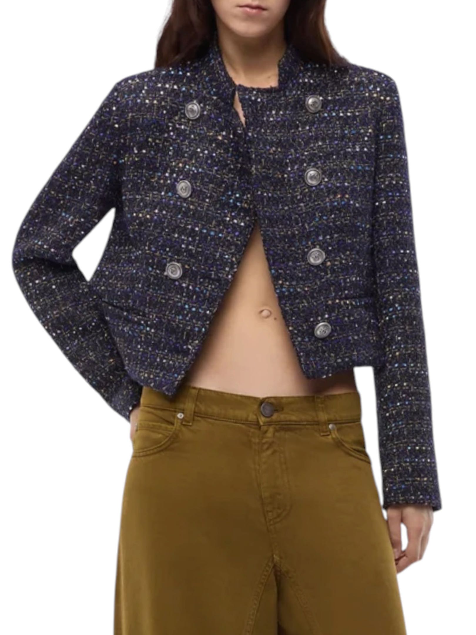 PINKO - GIACCA BLU/VIOLA TWEED BOUCLE