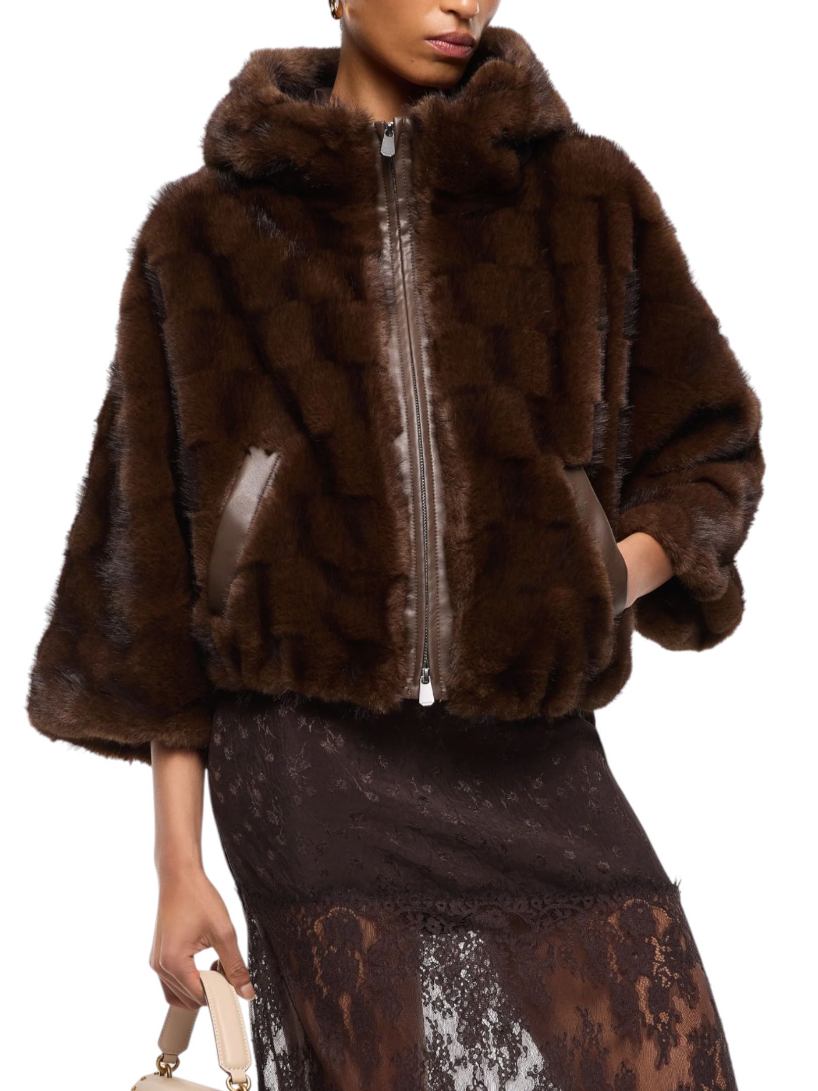 PINKO - CAPPA MARRONE PELLICCIA