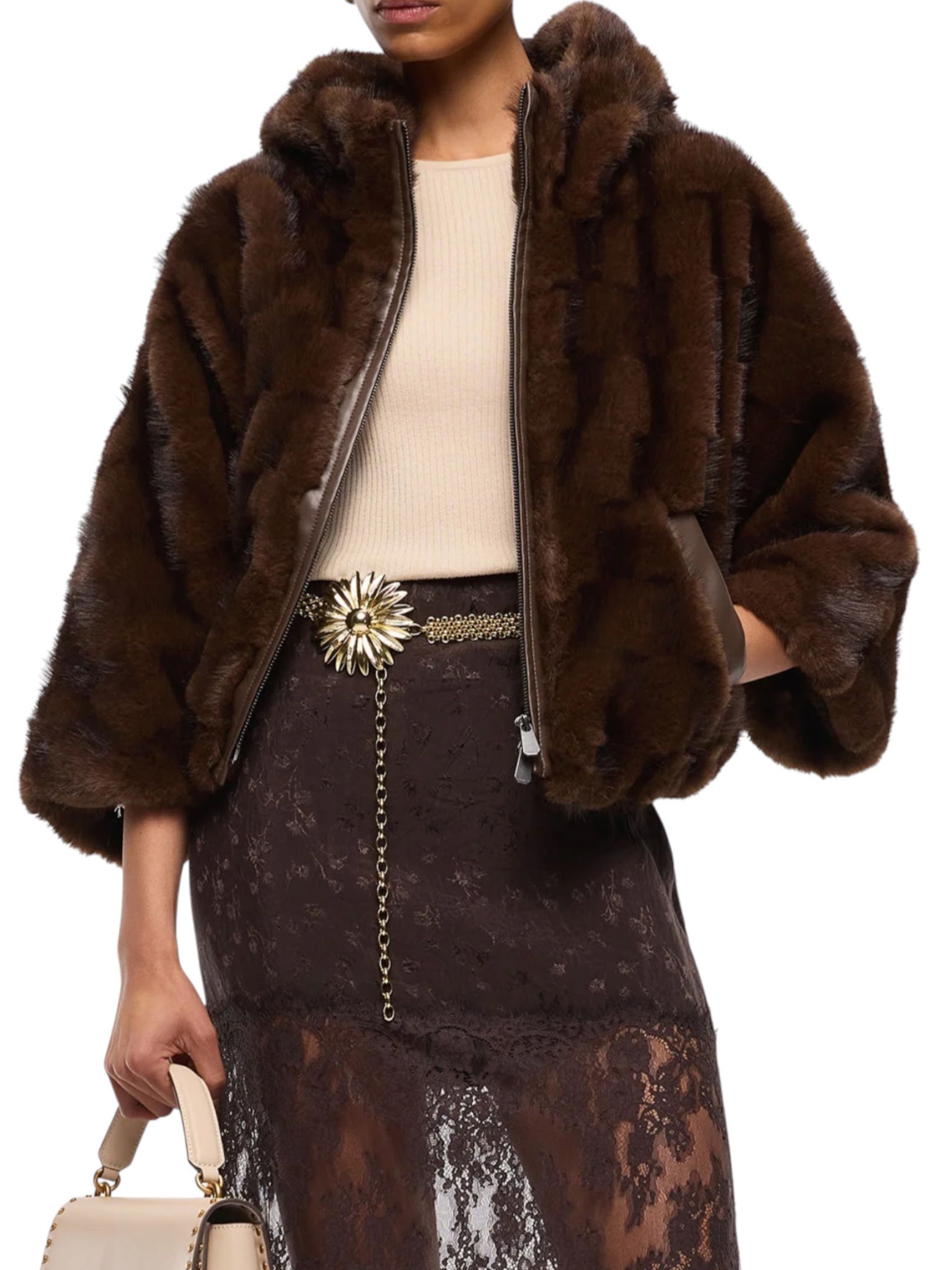 PINKO - CAPPA MARRONE PELLICCIA - immagine 2