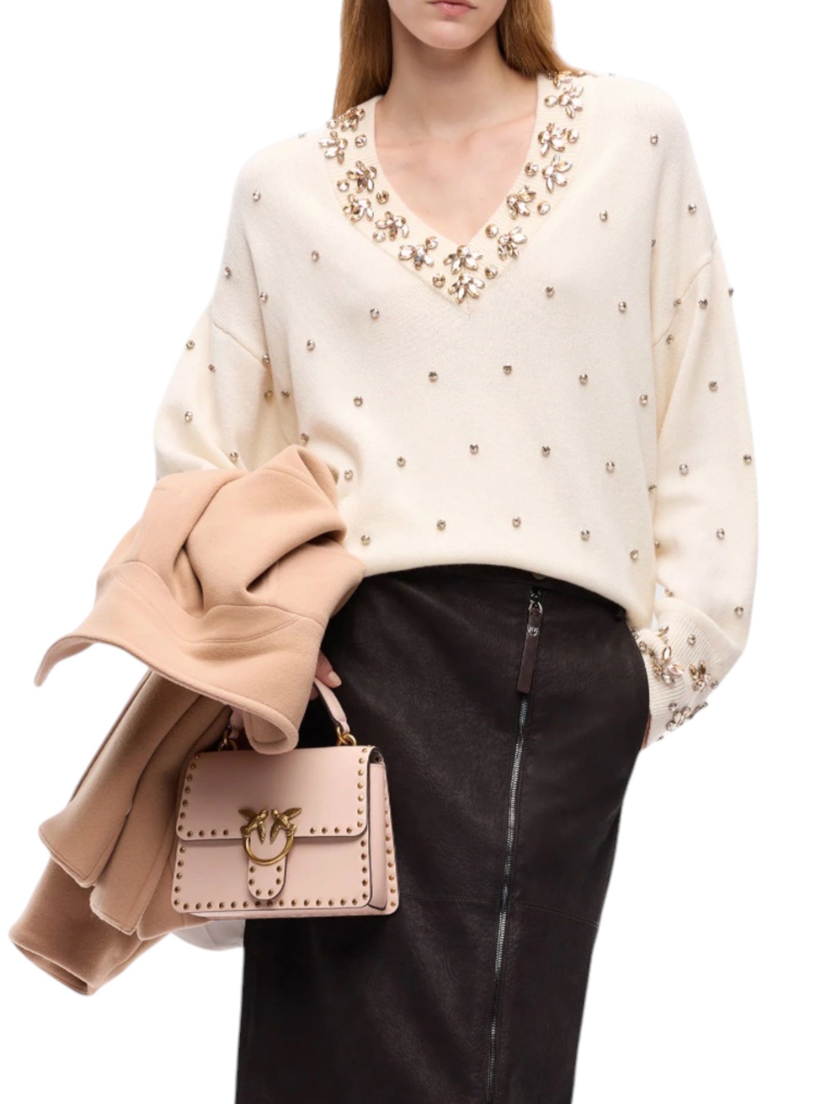 PINKO - MAGLIA PANNA COLLO STRASS